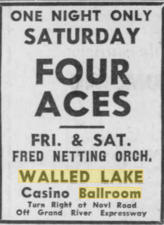 Walled Lake Dance Pavillions - 21 Aug 1958 Ad